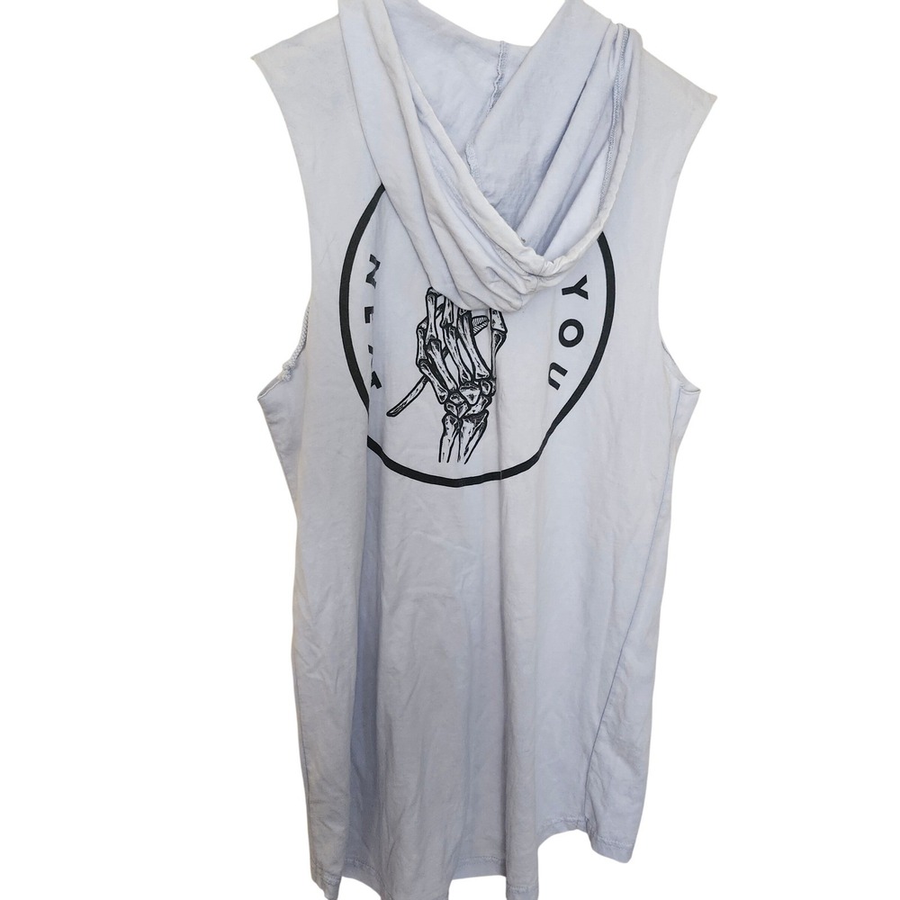 Cotton On Garments Sleeveless Hoodie Graphic Print Light‎ Blue XS Skeleton Hand